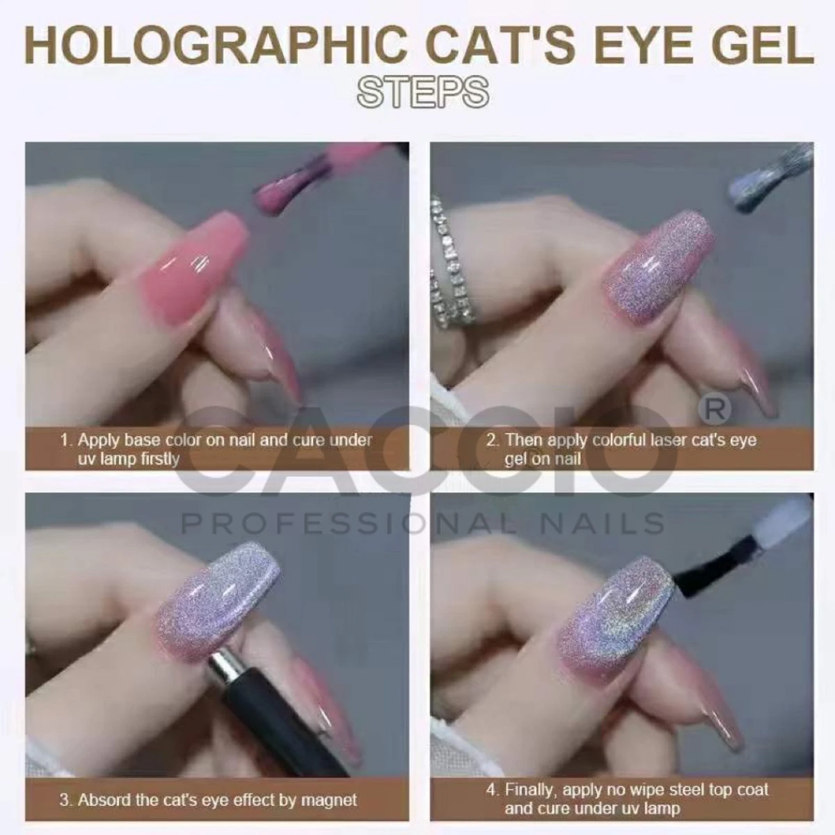CACCIO® 2022 Gellak - Holographic Cat's Eye Gel 15ml - Gelnagels - Manicure/pedicure Handen En Voeten -Nagels - Nepnagels - Top Coat - UV/LED Gel Nagellak - Hoge Pigment - Hoge Kwaliteit - Professioneel Gebruik - Nagelstudio - UV/LED LAMP - Gelnagels - Afbeelding 4
