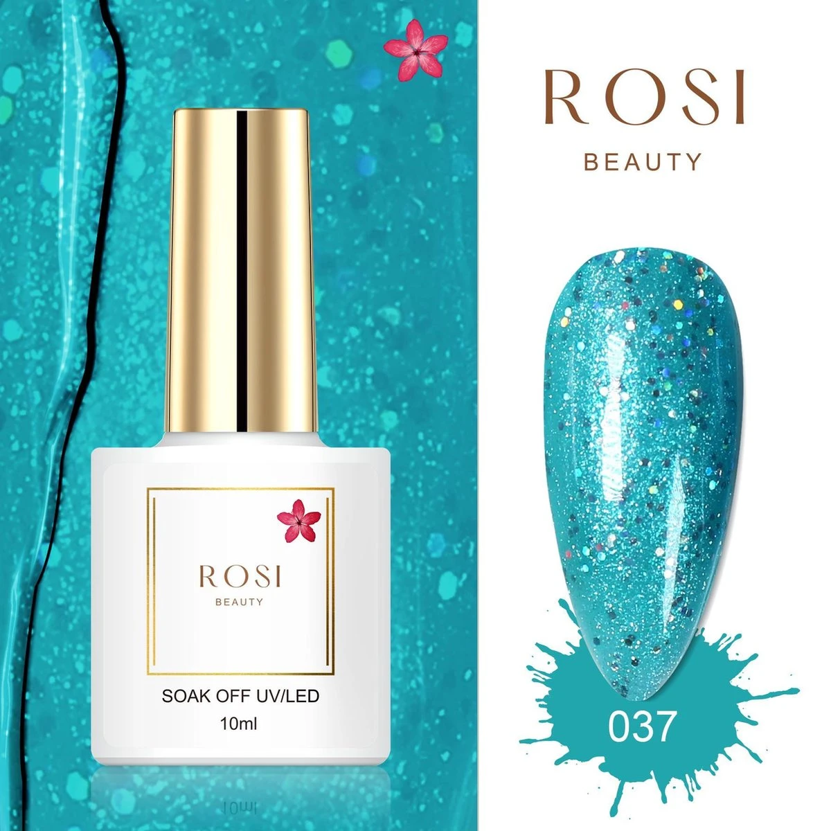 ROSI Beauty Gelpolish - Gel Nagellak - Gellak - 10 ML - UV & LED - Blauw 037 Ocean Glitter Blue