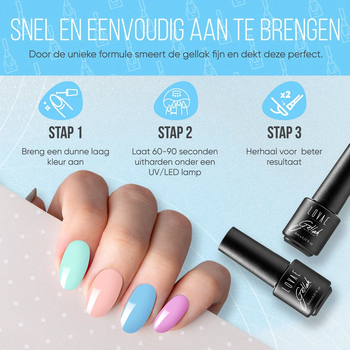 Lovae Cosmetics Gellak - 6-delige Set - Gel Nagellak - Pastel Summer - Gellac - 8ML - Afbeelding 5