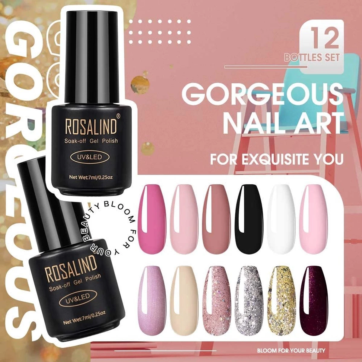 Merkloos Gel Polish Set 14P - Voor Manicure - 12 Stuks - Uv Kleuren, Kleurcode 12-11 - Gel Nagellak Semi Permanente Hybrid - Nail Art Gel Lak Set & Kits RATC12-11 - Afbeelding 2