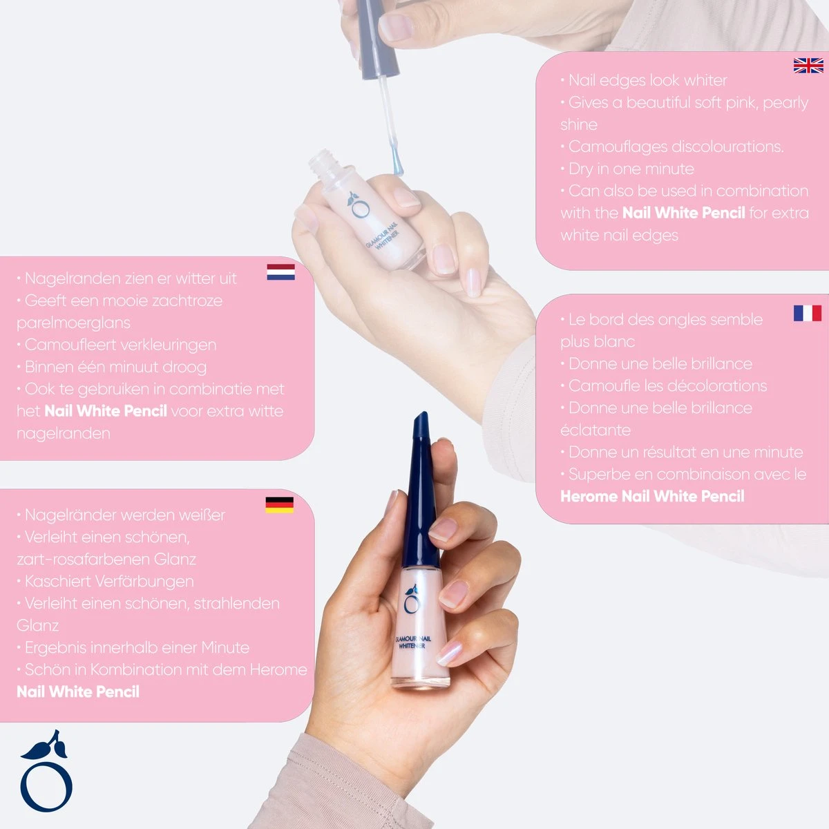 Herome Glamour Nail Whitener - Natural Nail Whitener Met Een Romige Parelmoerglans - Camoufleert Doffe Of Verkleurde Nagels - 10ml. - Afbeelding 3