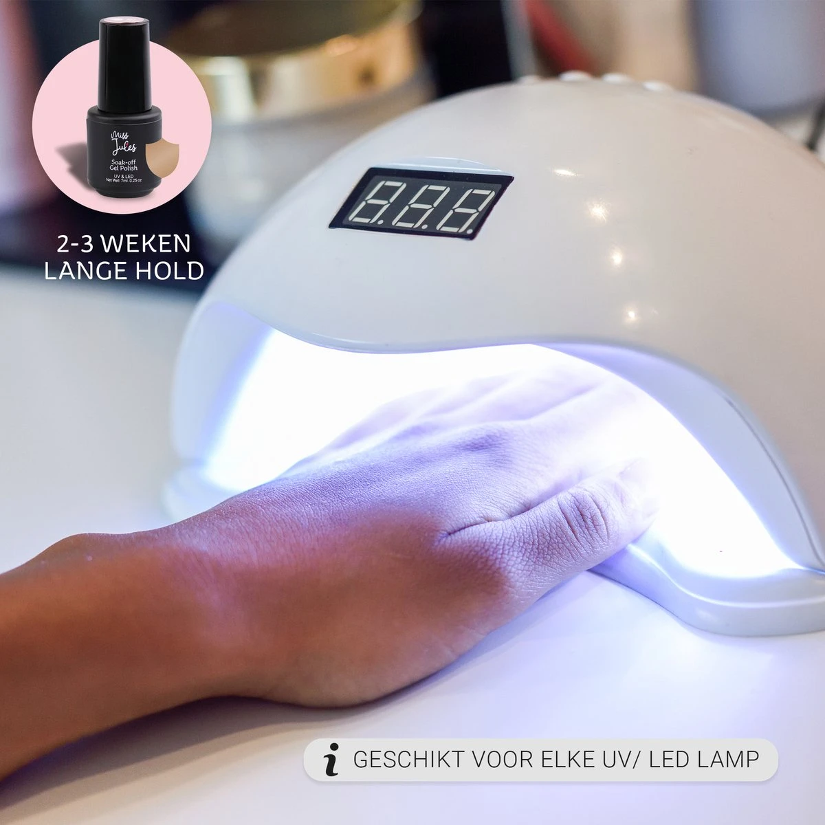 Miss Jules - Complete Gellak Starterspakket - Kleur Nude Roze Glitter - Glanzend & Dekkend Resultaat - Inclusief UV/LED Lamp & Instructievideo (NL) - Afbeelding 7