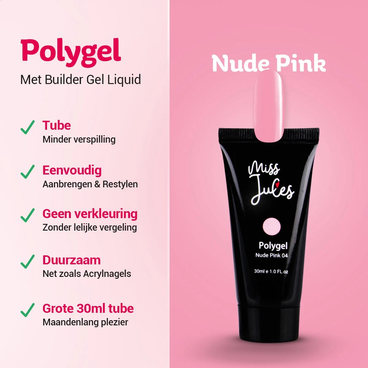 Miss Jules® Polygel Kit - 30 Ml Nude Pink - Polygel Nagels Starterspakket – Polygel Set Incl. Instructievideo (NL) – Polygel Starters Kit - Afbeelding 2