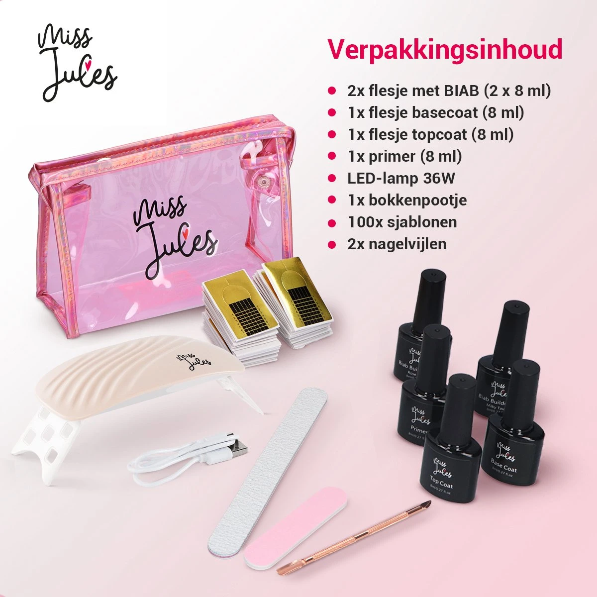 Miss Jules® BIAB Starter Pakket – Builder In A Bottle – BIAB Nagel Builder Gel – BIAB Nagellak Starterset - Inclusief UV/LED Lamp & Instructievideo (NL) - Afbeelding 3