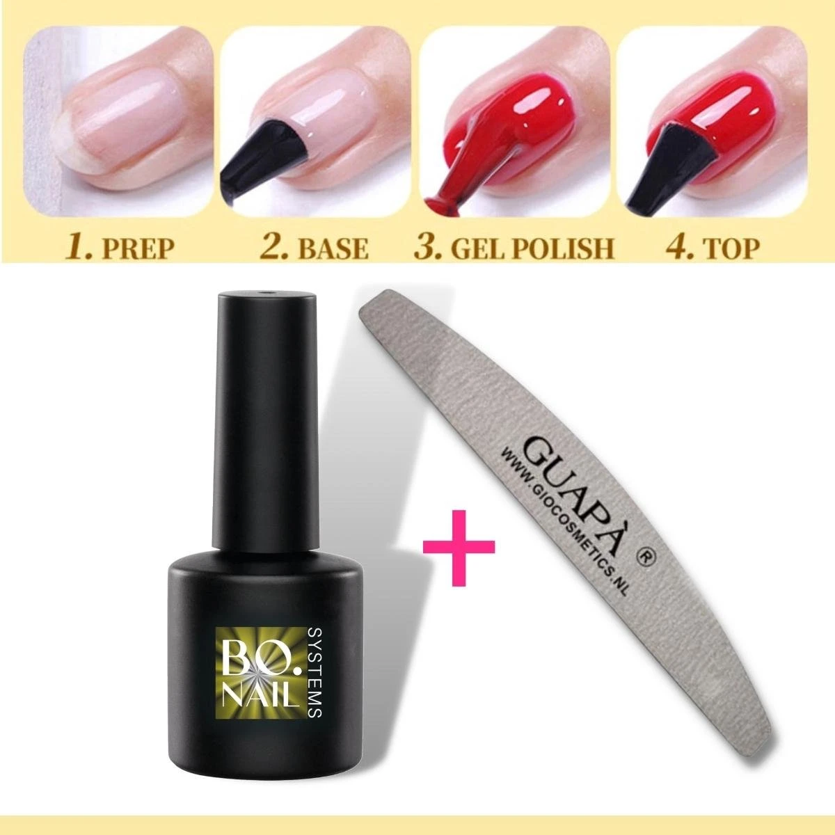 GUAPÀ® Top Coat 7ML - UV Blocker - Gellak - Polygel - Acryl Nagels - Blijvend Glanzende Nagels - High Shine No Wipe Top Gel - Zonder Gele Of Blauwe Gloed - Met Nagelvijl - Afbeelding 2