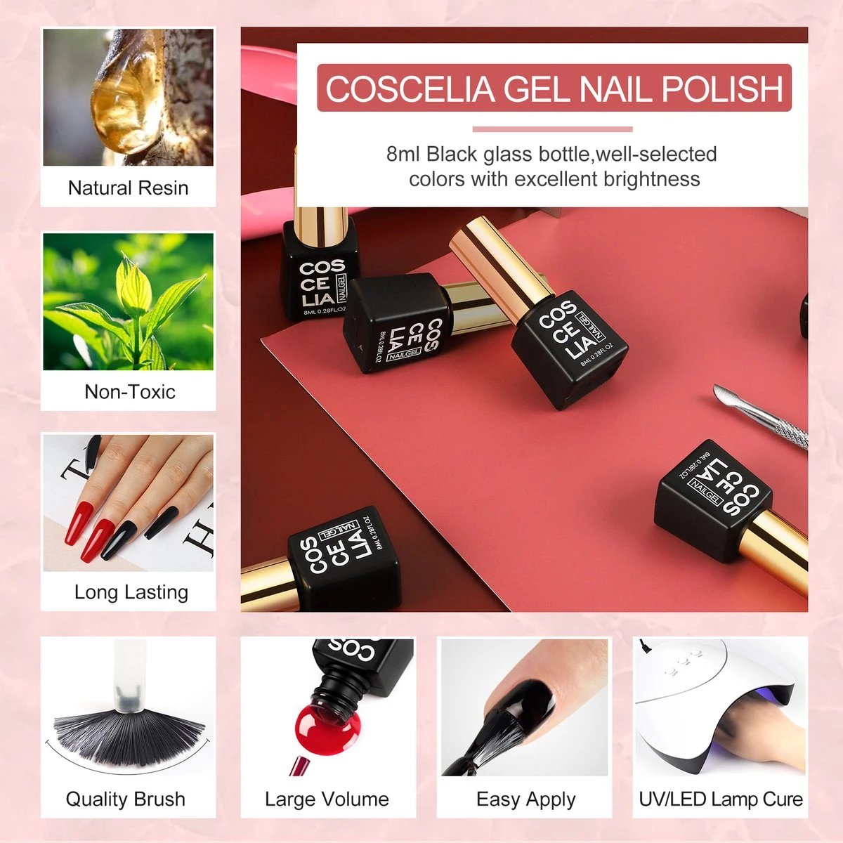 Royala D1 Gellak Starters Pakket + Inclusief UV LED Lamp + 10 Verschillende Gellak Kleuren - Gellak Lamp – Gellac Set - Alle Benodigdheden In Eén - Uitgebreid 62-Delig Pakket- Gel Polish Set - Gellak Set - UV LED Lamp - Afbeelding 6