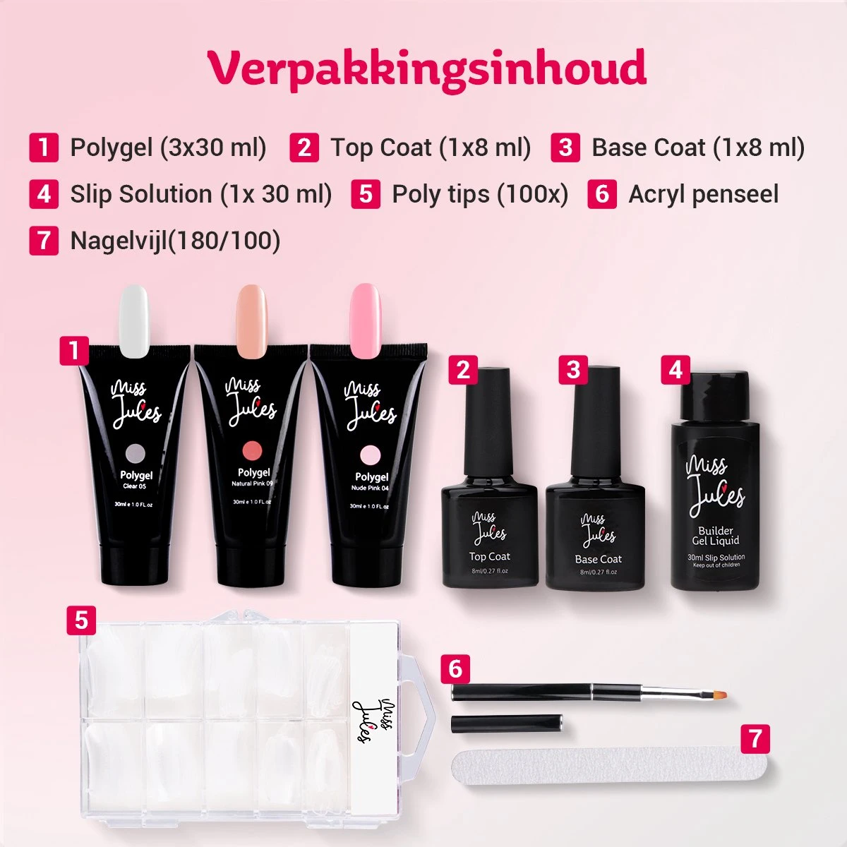 Miss Jules® Luxe Complete Polygel Kit - Polygel Nagels Starterspakket - 3 X 30 ML - Perfecte Combinatie Gellak & Acryl - Inclusief Instructievideo (NL) - Afbeelding 5