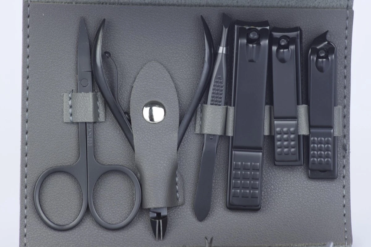 Merkloos Luxe 16-delige | Manicure Set | Met Lederen Opbergetui | Manicureset | Nagelknipper | Grijs - Afbeelding 9