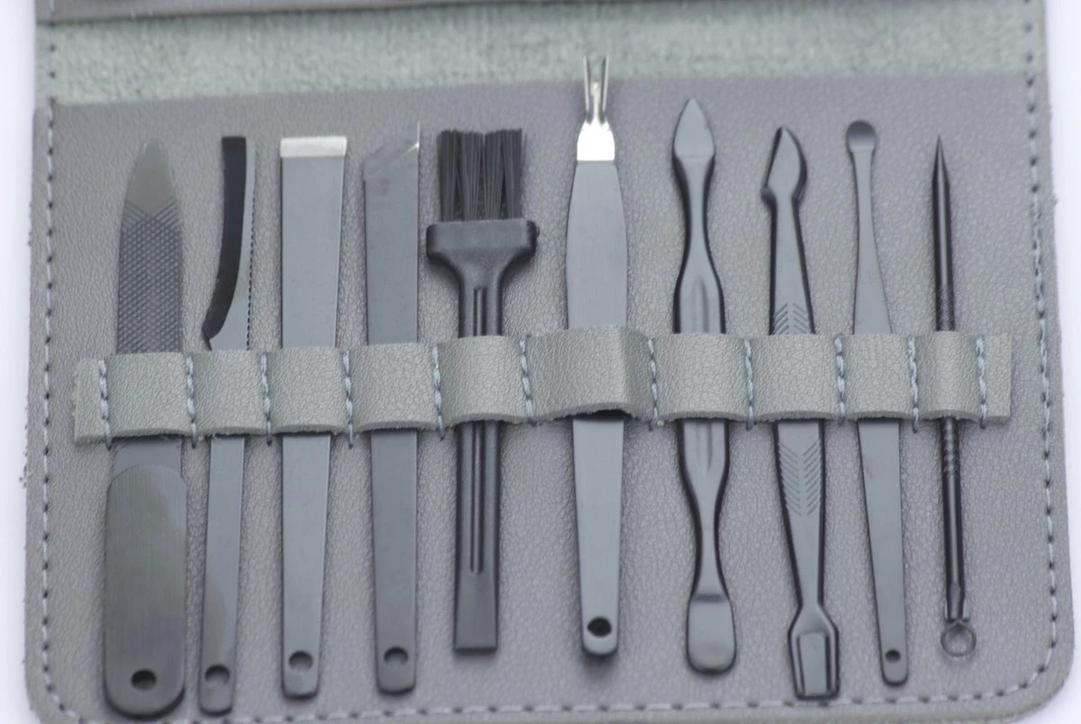 Merkloos Luxe 16-delige | Manicure Set | Met Lederen Opbergetui | Manicureset | Nagelknipper | Grijs - Afbeelding 8