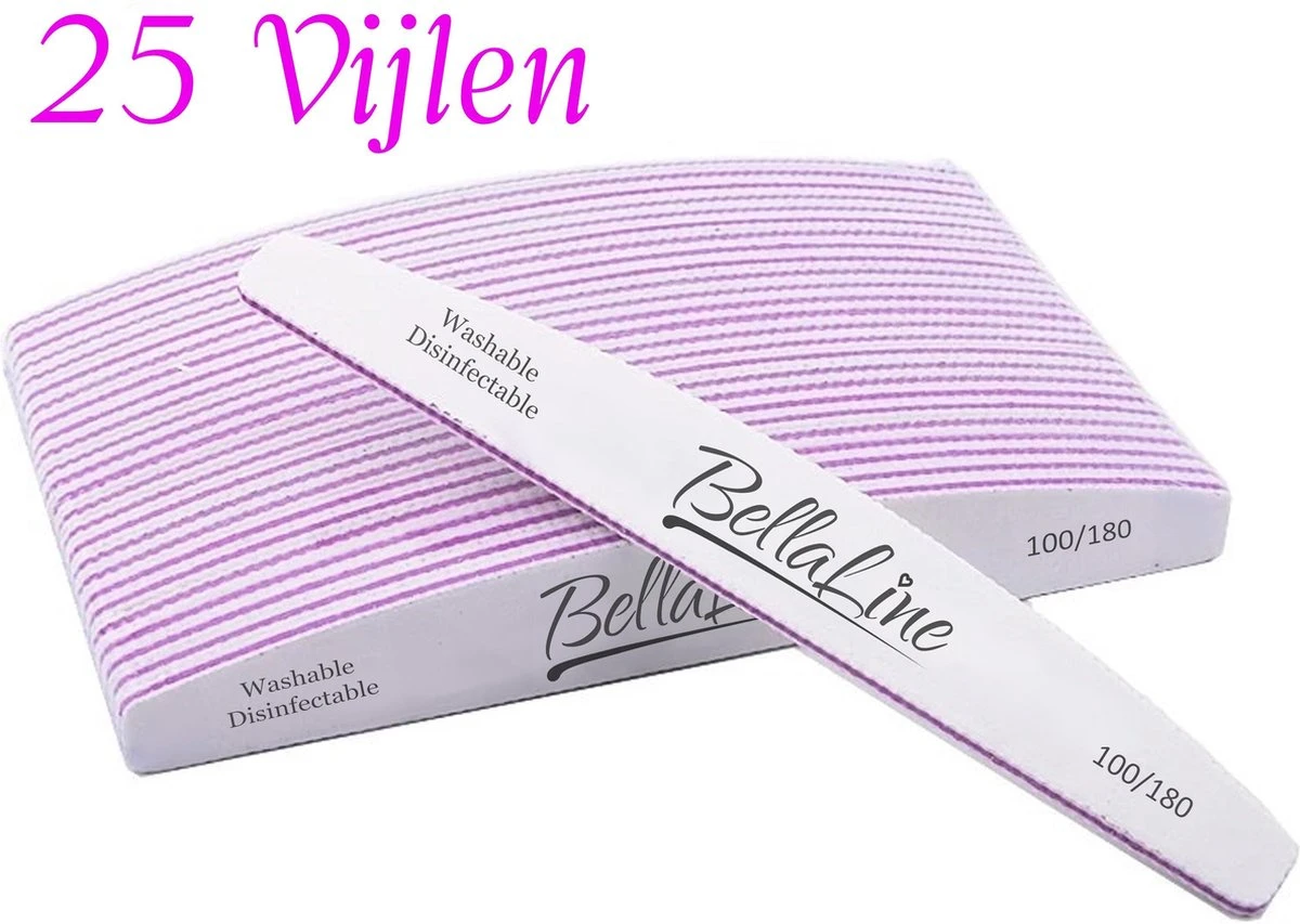BellaLine - 25 Nagelvijlen - Kunstnagels - Moonvijl - Zebra Vijl - Nagelvijl - Nagels - Nail Art - Nagelverzorging - Nepnagels - Acrylnagels - Gelnagels - Nails - Moon - UV Nagel Gel - Zachte Vijl 100/180 - Nagel Vijl