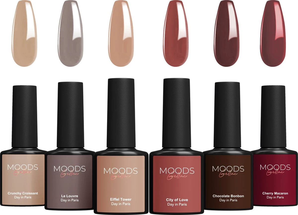 Moods Gellac 6-delige Set - Gel Nagellak - 15ML - Day In Paris - Gellac - Nagels - Gellak Starterspakket - Caramel Kleuren
