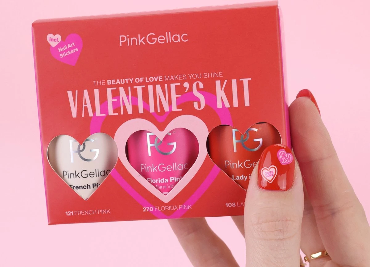 Pink Gellac - Valentine's Kit Color Box - Gellak Set Kleuren - 3 X 15 Ml Inclusief Nail Art Stickers - Afbeelding 4