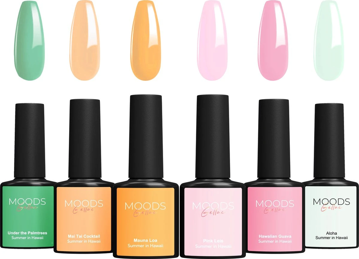 Moods Gellak 6-delige Set - Gel Nagellak - 8ML - Summer In Hawaii - Gellac - Nagels - Gellak Starterspakket - Pastel Kleuren