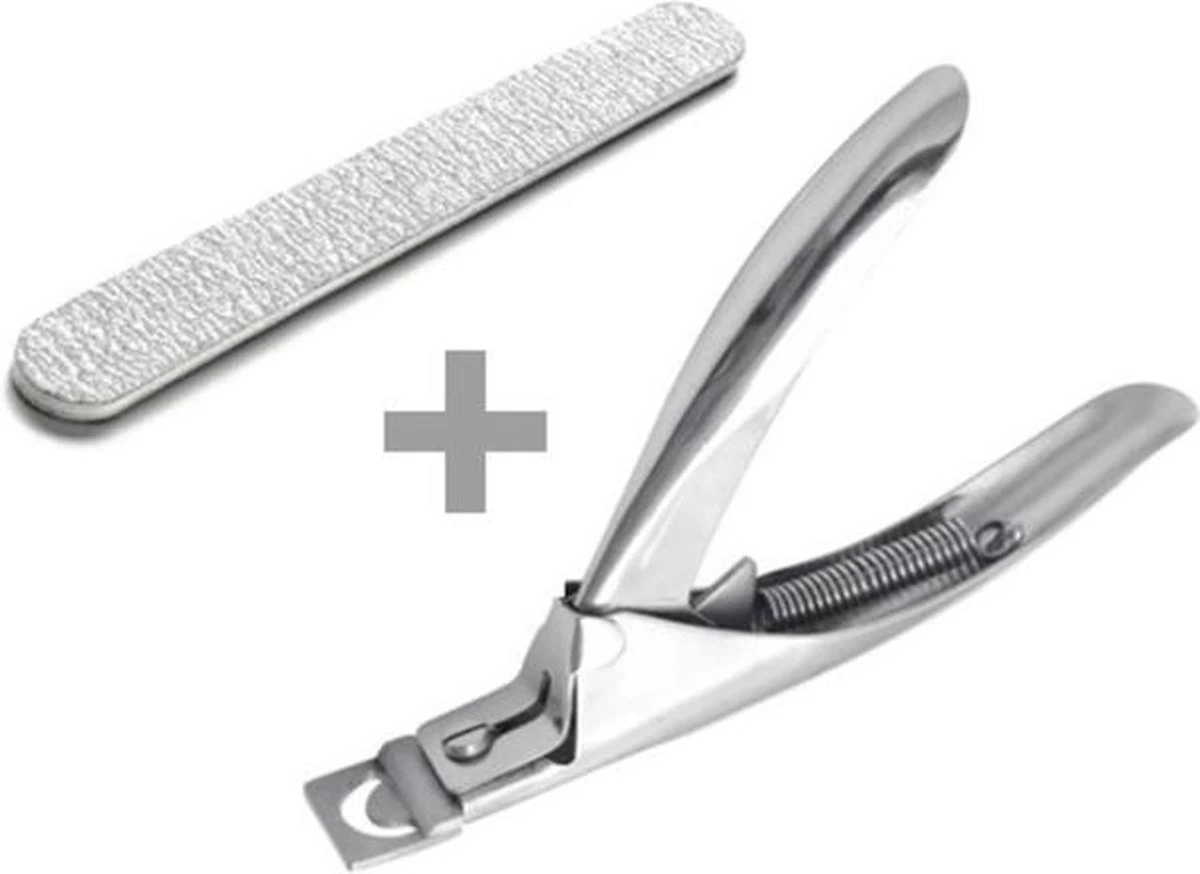 Merkloos Nageltip Knipper RVS + Nagelvijl Zebra Recht 100/180 - Kunstnagel Knipper