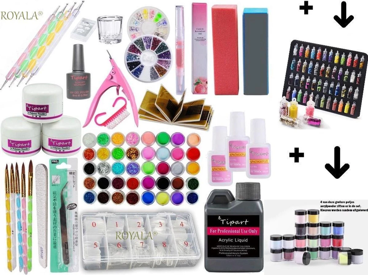 Royala - Acrylnagels Starters Pakket Large|L| 125 Delig | 94 Colors | Acryl Nagels Set | Acryl Starter Kit | Nail Art Pakket | 500 Franse Nageltips | Manicure Set Voor Nail Art Kit | Nagel Decoratie | Acryl Poeder | Acryl Vloeistof | Monomeer - Afbeelding 2