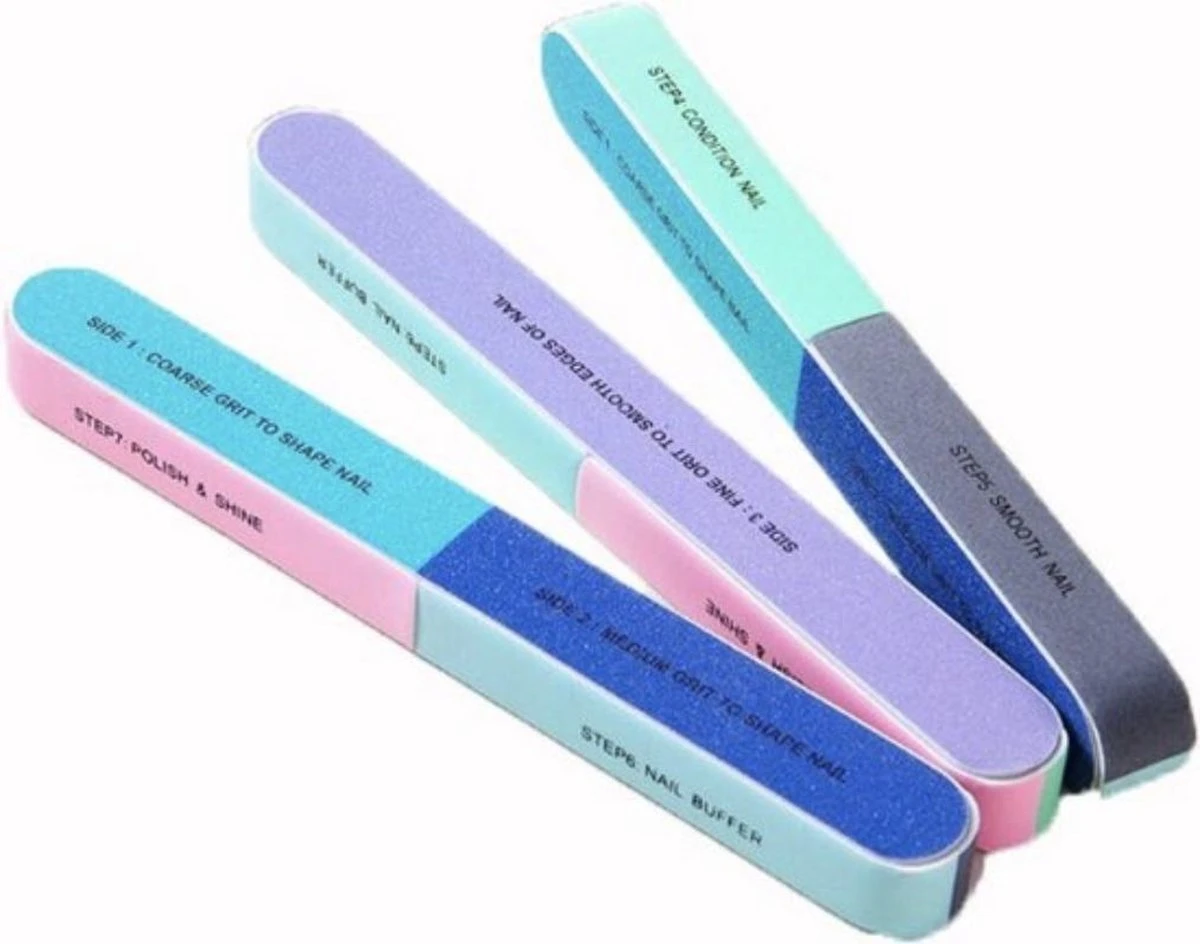 Merkloos Professionele Polijst / Glans Vijl - 3 Stuks - 6 Stappen Nail Buffer - Kunstnagels - Manicure - Pedicure - Nagelverzorging