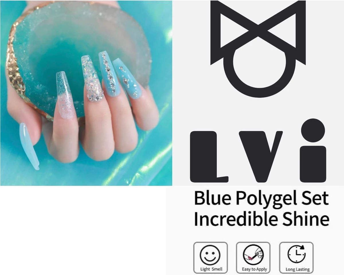 Elvi Polygel Starterskit -Complete Set Inc. USB UV/Led Mini Lamp-6x15g Polygel Kleuren Blauw - Nagelverlenging Polyacryl UV Nagellak-Quick Extension Temperature Color Changing Gel Blue Green - Afbeelding 4