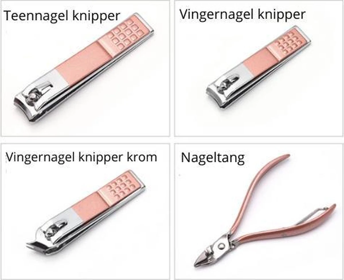 Professionele 16-in-1 Manicure / Pedicure Set In Rose Gold In Luxe Opbergdoosje | Nagelgarnituur 16 Stuks Roségoud / Goud | Nagelknipper Nageltang Ingegroeide Teennagel Manicureset Pedicureset | Nagelschaar Nagelschaartje Nageltang Nagelknipper - Afbeelding 4