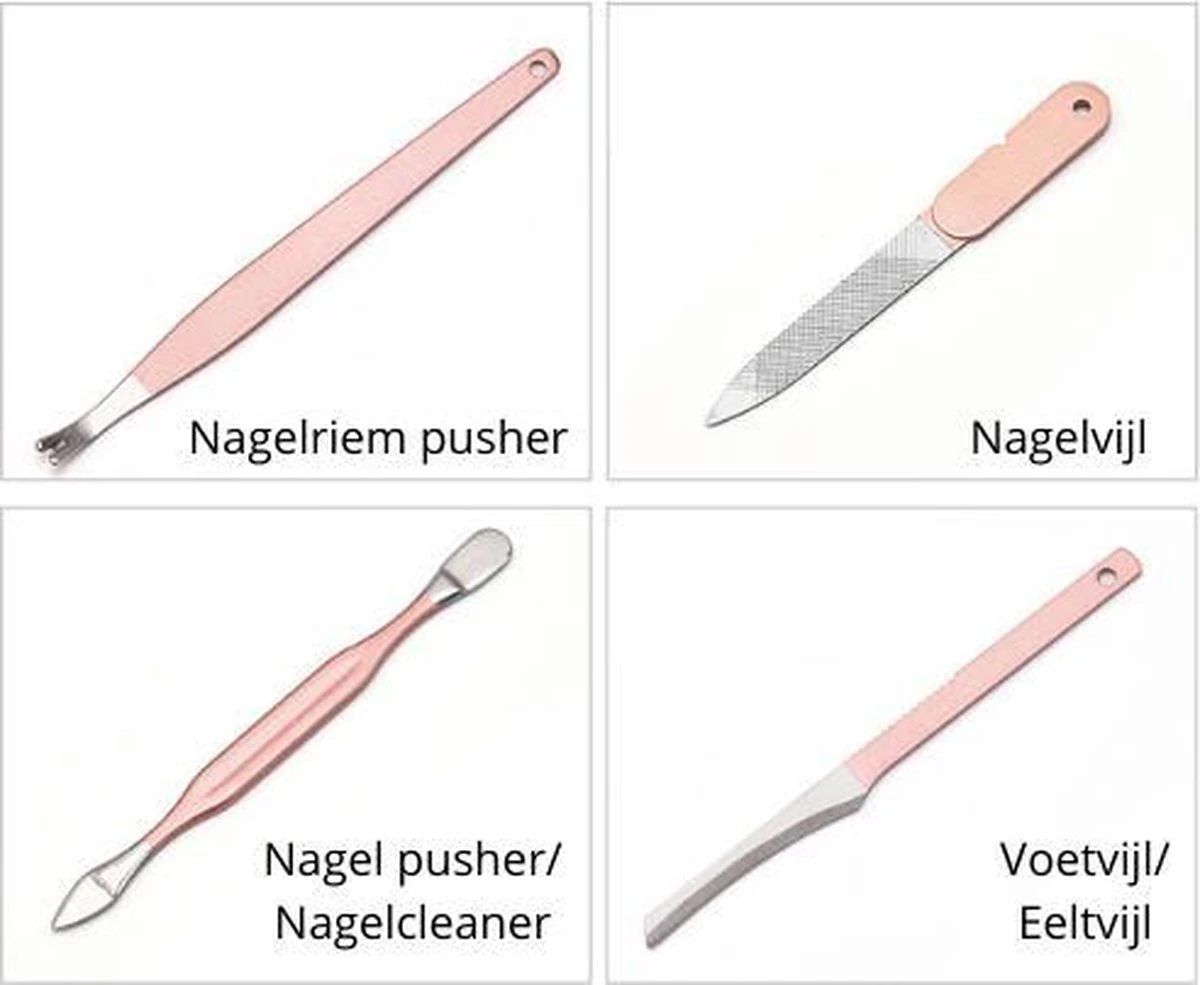 Professionele 16-in-1 Manicure / Pedicure Set In Rose Gold In Luxe Opbergdoosje | Nagelgarnituur 16 Stuks Roségoud / Goud | Nagelknipper Nageltang Ingegroeide Teennagel Manicureset Pedicureset | Nagelschaar Nagelschaartje Nageltang Nagelknipper - Afbeelding 3