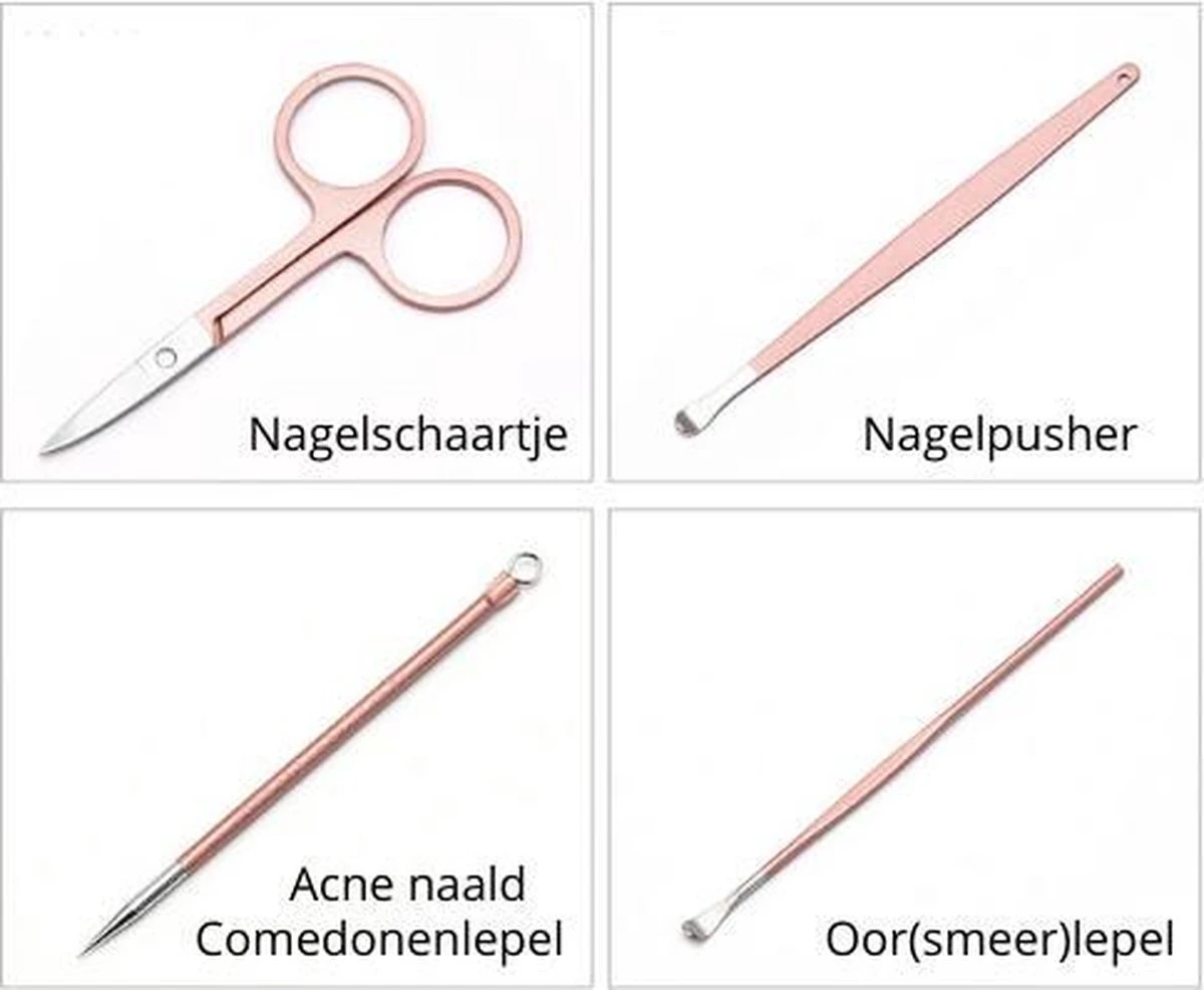 Professionele 16-in-1 Manicure / Pedicure Set In Rose Gold In Luxe Opbergdoosje | Nagelgarnituur 16 Stuks Roségoud / Goud | Nagelknipper Nageltang Ingegroeide Teennagel Manicureset Pedicureset | Nagelschaar Nagelschaartje Nageltang Nagelknipper - Afbeelding 6