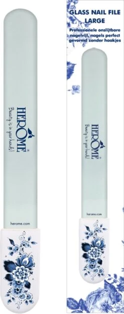 Herome Glazen Nagelvijl Glasvijl Delfts Blauw - Limited Edition - Onslijtbare Nagelvijl - Voorkomt Splijten En Haakjes