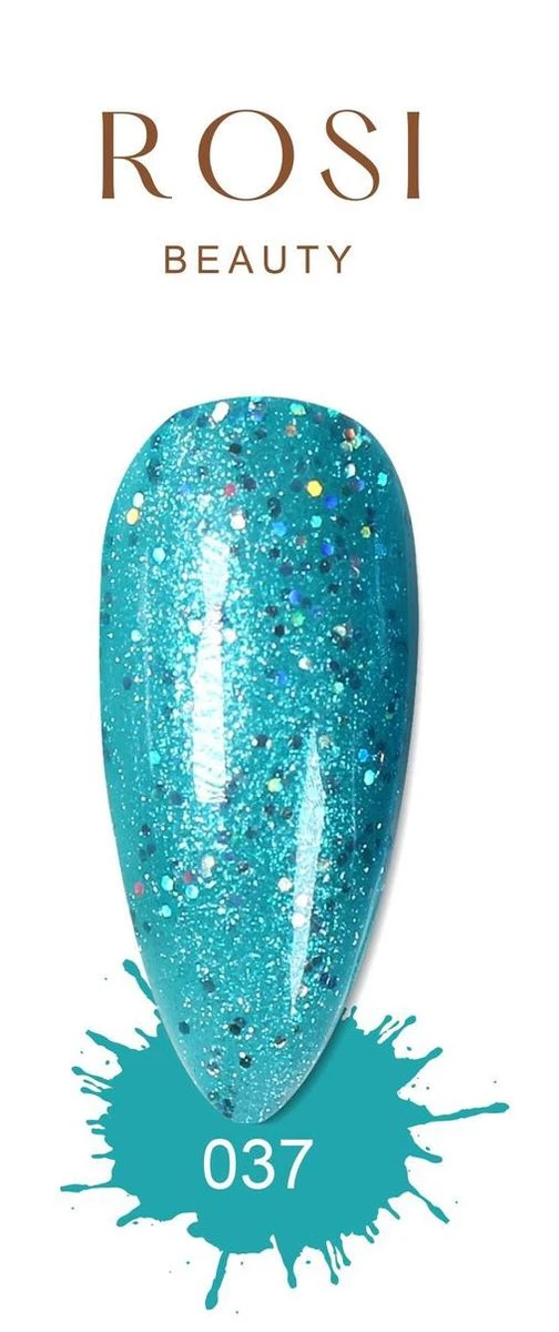 ROSI Beauty Gelpolish - Gel Nagellak - Gellak - 10 ML - UV & LED - Blauw 037 Ocean Glitter Blue - Afbeelding 2