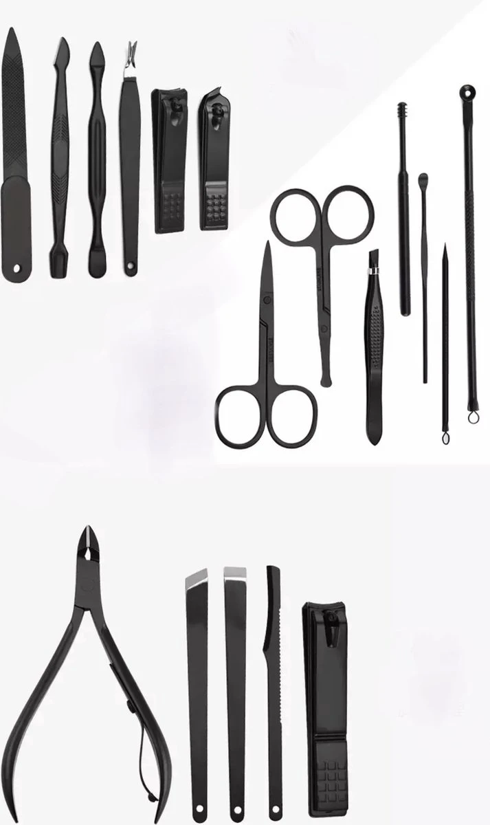 Without Lemon - Manicure Pedicure 18 In 1 Set - Nagel Trimmer Nagelschaar Bokkenpoot Nagelverzorging - Zwart Luxe Etui - Afbeelding 3