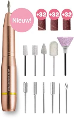 Vulpes BeautyCare® Elektrische Nagelvijl - 11 Nagelfrees Bitjes, 96 Schuurrolletjes & Draagtas - Manicure En Pedicure Set - Limited Edition - Rosé/Goud