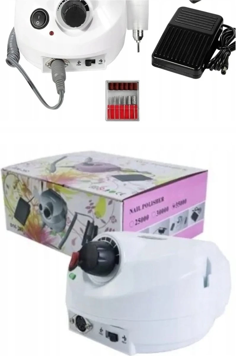 Merkloos Nagelfrees - Elektrische Nagelvijl - Wit - Inclusief Bitjes - 30.000 Rpm - Snelheidsregeling - Draairichting Tweezijdig - Hand En Voetpedaal - Nagelfreesmachine - Manicure En Pedicure - Complete Set - Nagelfrees Machine - Afbeelding 2
