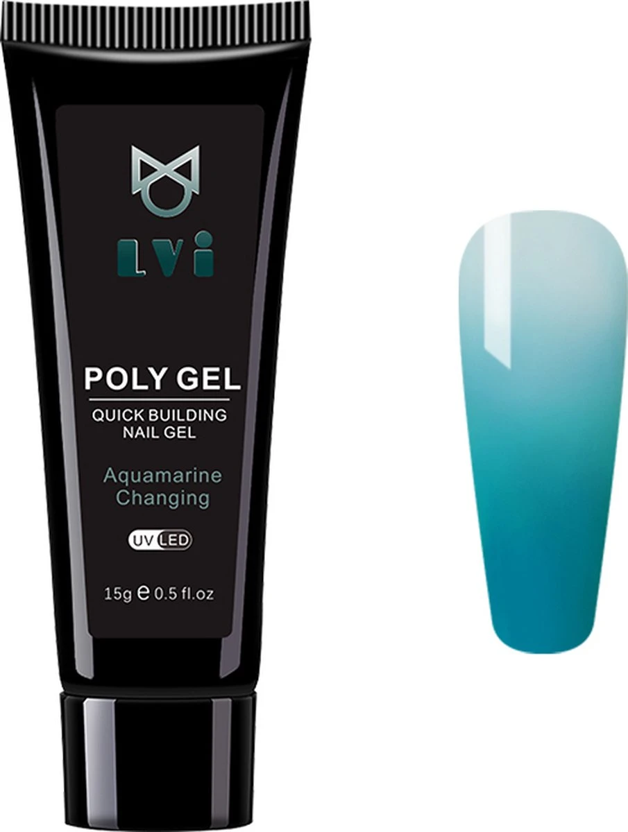 Elvi Polygel Starterskit -Complete Set Inc. USB UV/Led Mini Lamp-6x15g Polygel Kleuren Blauw - Nagelverlenging Polyacryl UV Nagellak-Quick Extension Temperature Color Changing Gel Blue Green - Afbeelding 15