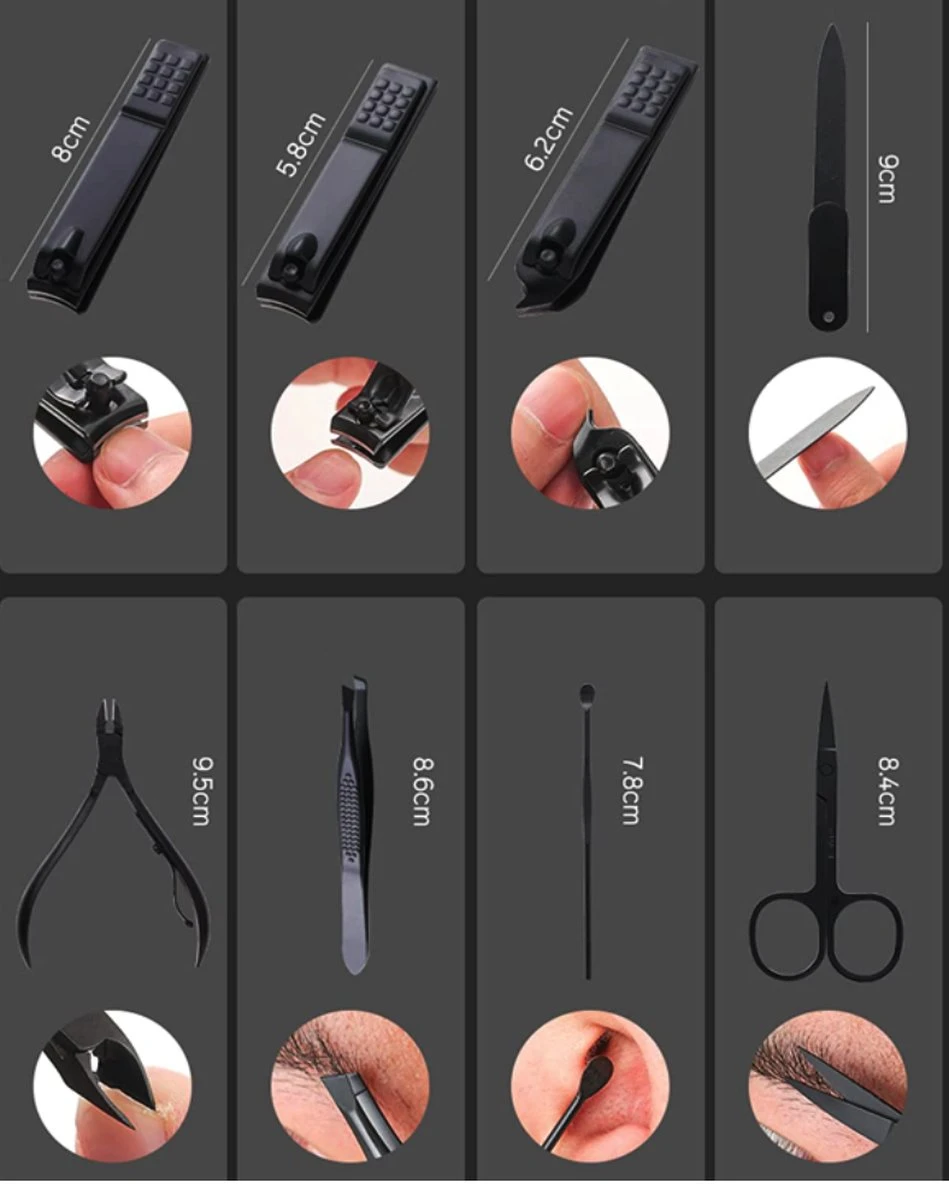 Fritzline© Professionele Manicureset 16-delig | Nagelset Incl. Nagelvijl & Nagelknipper | Lederen Blauwe Etui | Manicure Pedicure Set - Afbeelding 8