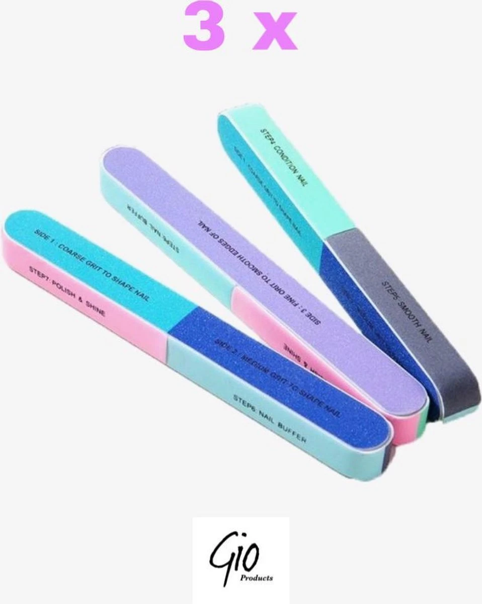 Merkloos Professionele Polijst / Glans Vijl - 3 Stuks - 6 Stappen Nail Buffer - Kunstnagels - Manicure - Pedicure - Nagelverzorging - Afbeelding 2